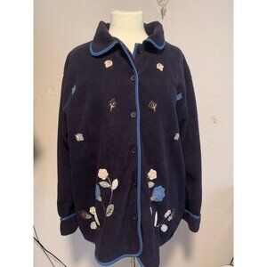 Premier Intl. Vintage Blue Fleece Jacket Cottage Appliques Grannycore Size 3X